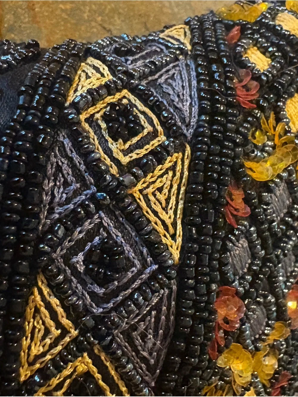Vintage Beaded Black Gold Basket Mini Purse Satchel Bag